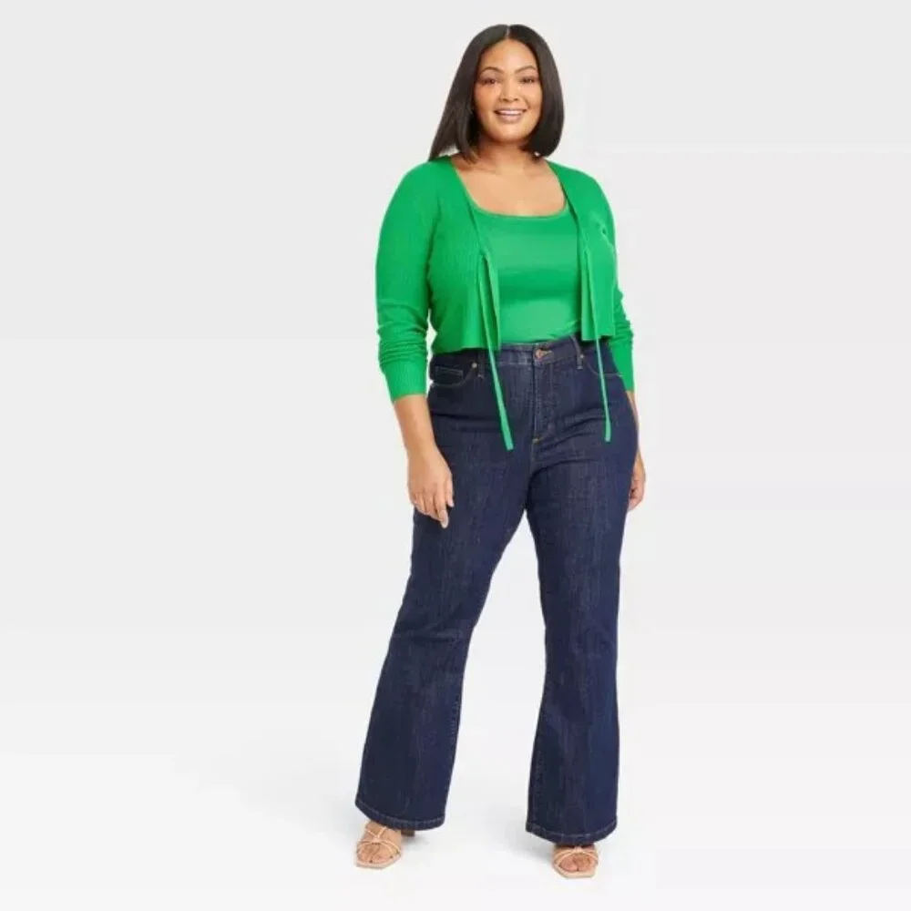 NEW Ava & Viv Women's High-Rise Relaxed Flare Jeans Dark Blue Denim - Picture 3 of 3